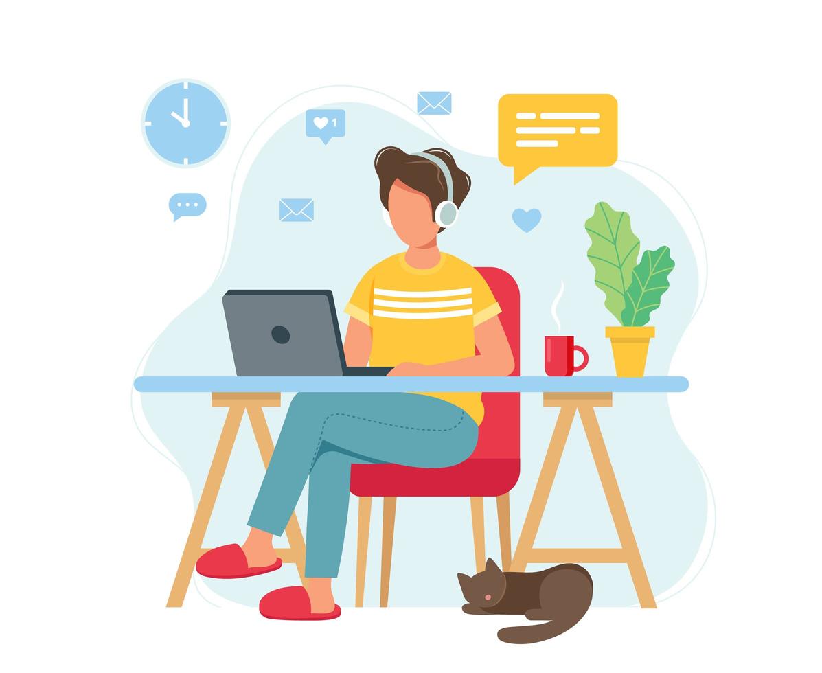man-working-from-home-home-office-concept-vector